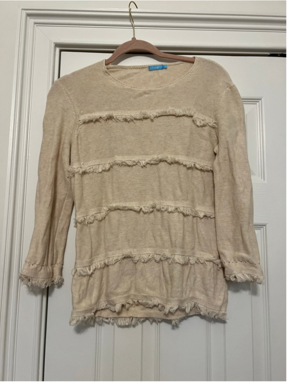 Women's J.McLaughlin Beige Fringe Detail Crew Neck Sweater Size S